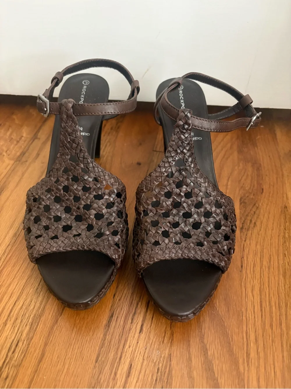 Rockport Leather Adiprene by Adidas Cushion Woven Brown Open Toe Heels 9.5